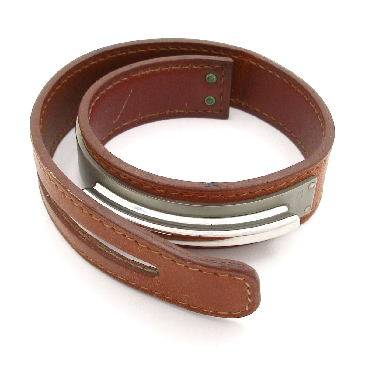 Hermes Bangle Corsair Leather Brown Silver Bracelet — view 5
