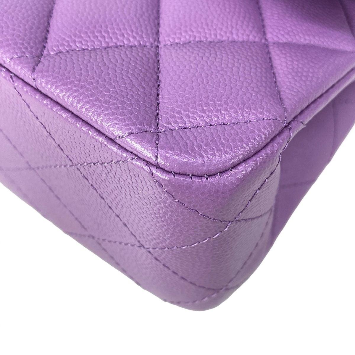 Chanel Shoulder Bag Double Flap Quilted Purple Gold Chain Metal — view 7