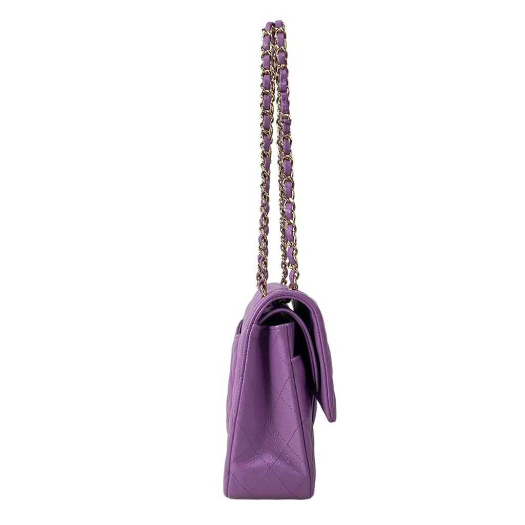 Chanel Shoulder Bag Double Flap Quilted Purple Gold Chain Metal — view 2