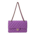 Chanel Shoulder Bag Double Flap Quilted Purple Gold Chain Metal
