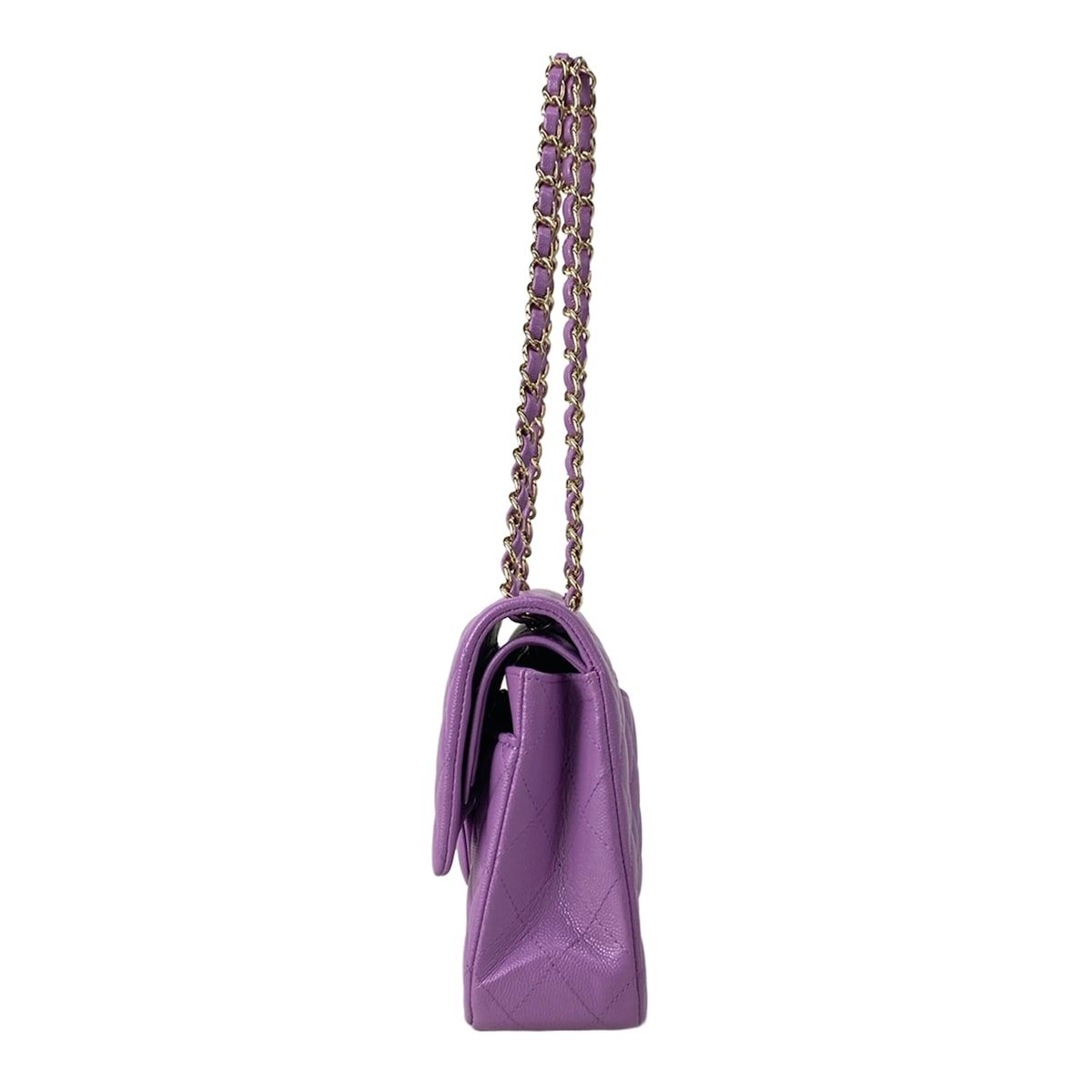 Chanel Shoulder Bag Double Flap Quilted Purple Gold Chain Metal — view 4