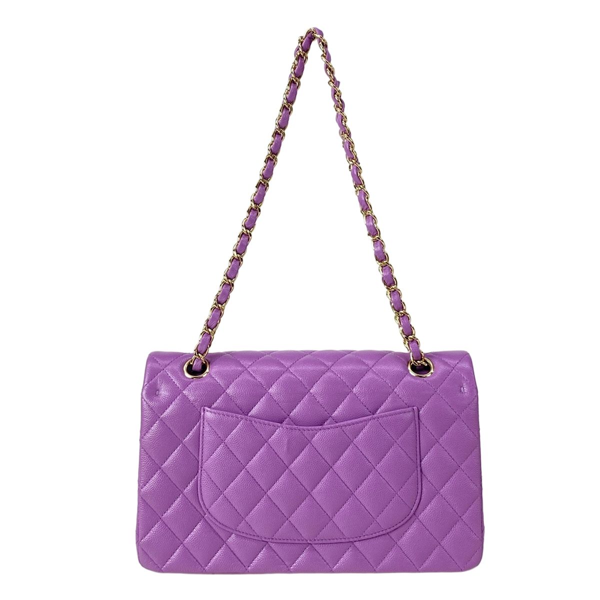 Chanel Shoulder Bag Double Flap Quilted Purple Gold Chain Metal — view 3