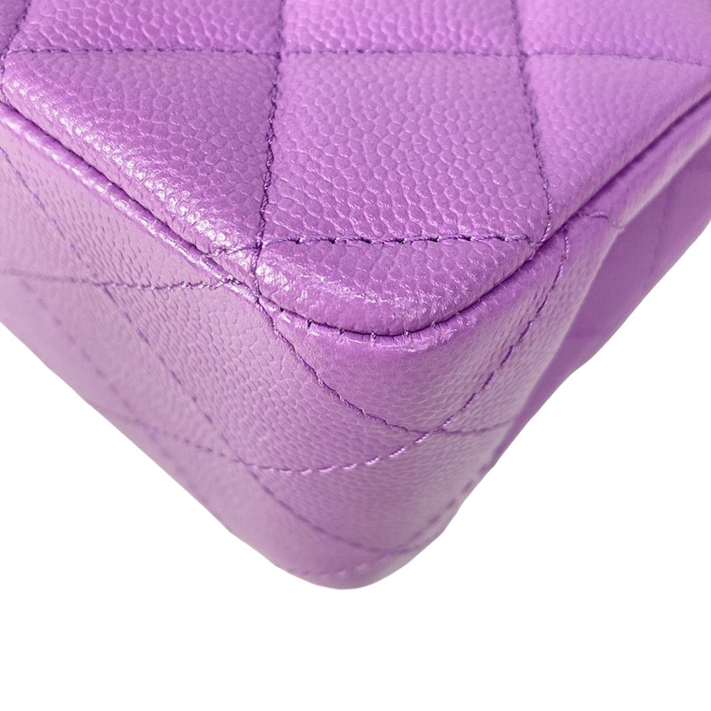 Chanel Shoulder Bag Double Flap Quilted Purple Gold Chain Metal — view 9