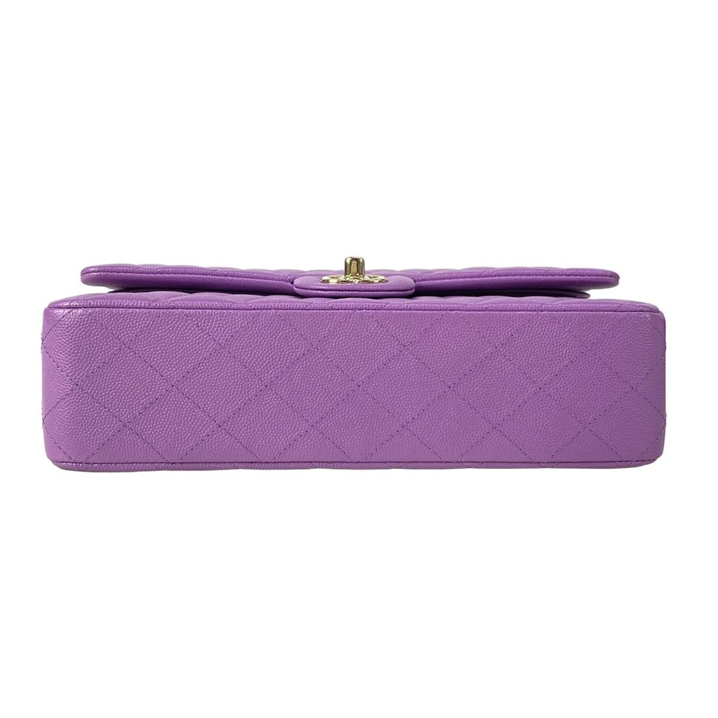 Chanel Shoulder Bag Double Flap Quilted Purple Gold Chain Metal — view 5