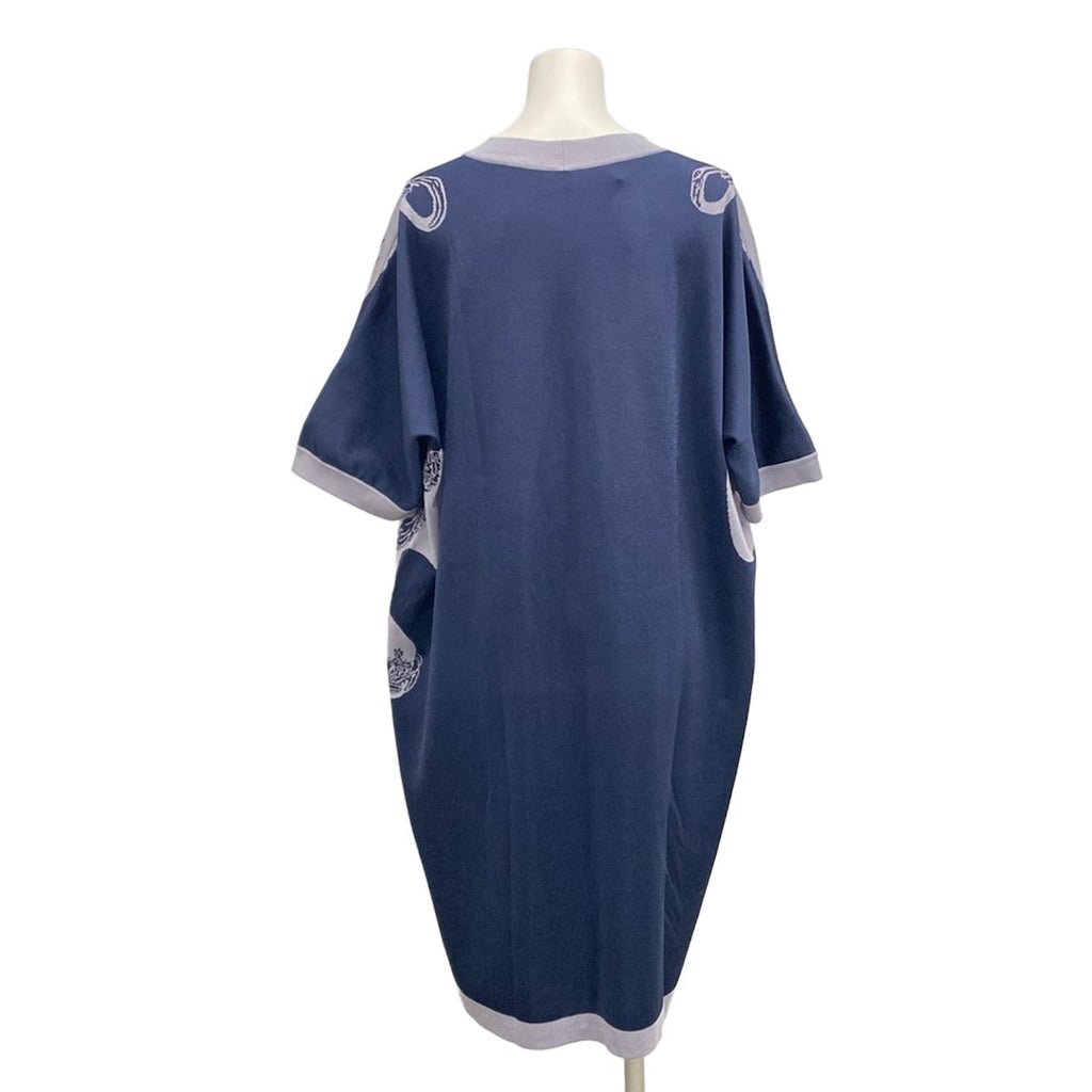 Hermes Dress 34 S Gray Navy Neck Short Sleeve Knee Length Silk — view 2