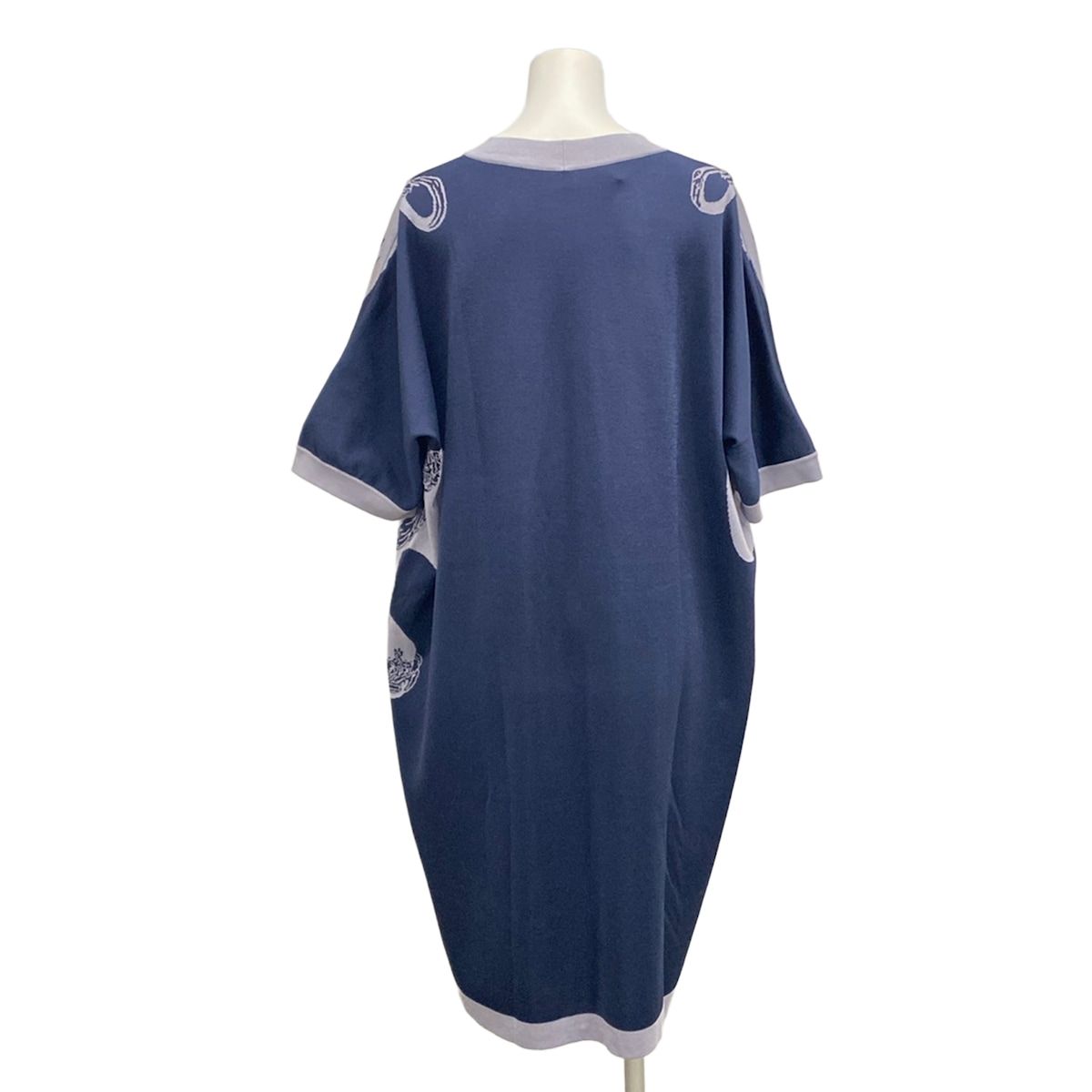 Hermes Dress 34 S Gray Navy Neck Short Sleeve Knee Length Silk — view 2