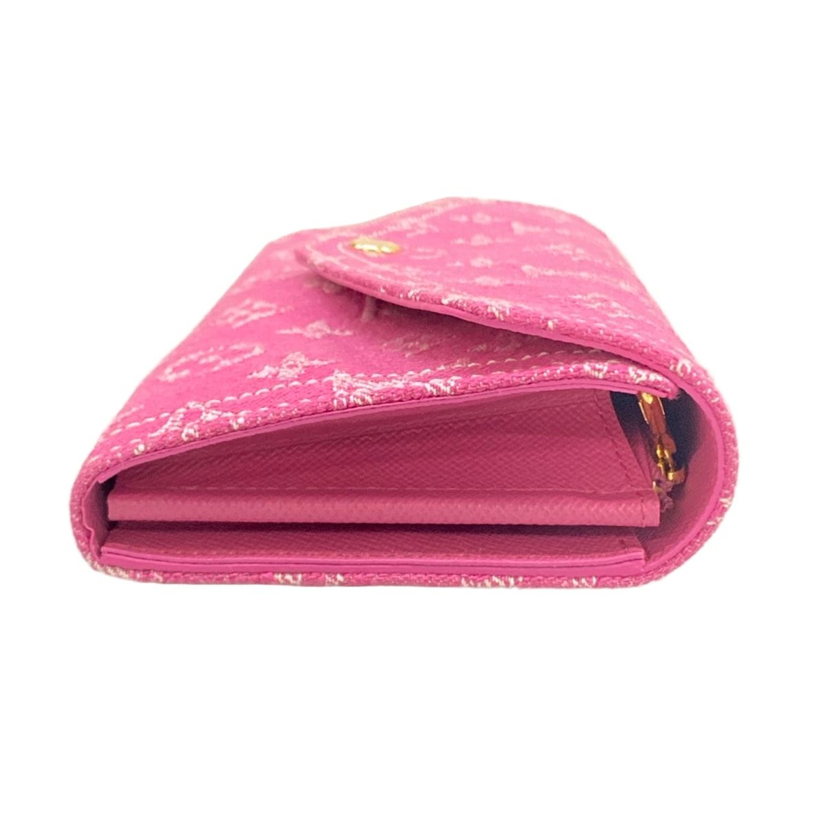 Louis Vuitton Wallet Monogram Mini Lin Portefeuille Sarah Fuchsia Denim Cotton — view 9