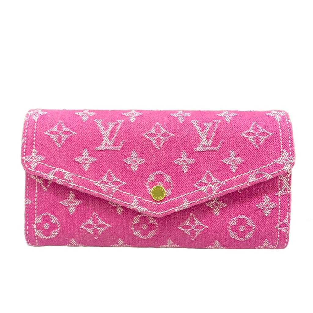 Louis Vuitton Wallet Monogram Mini Lin Portefeuille Sarah Fuchsia Denim Cotton