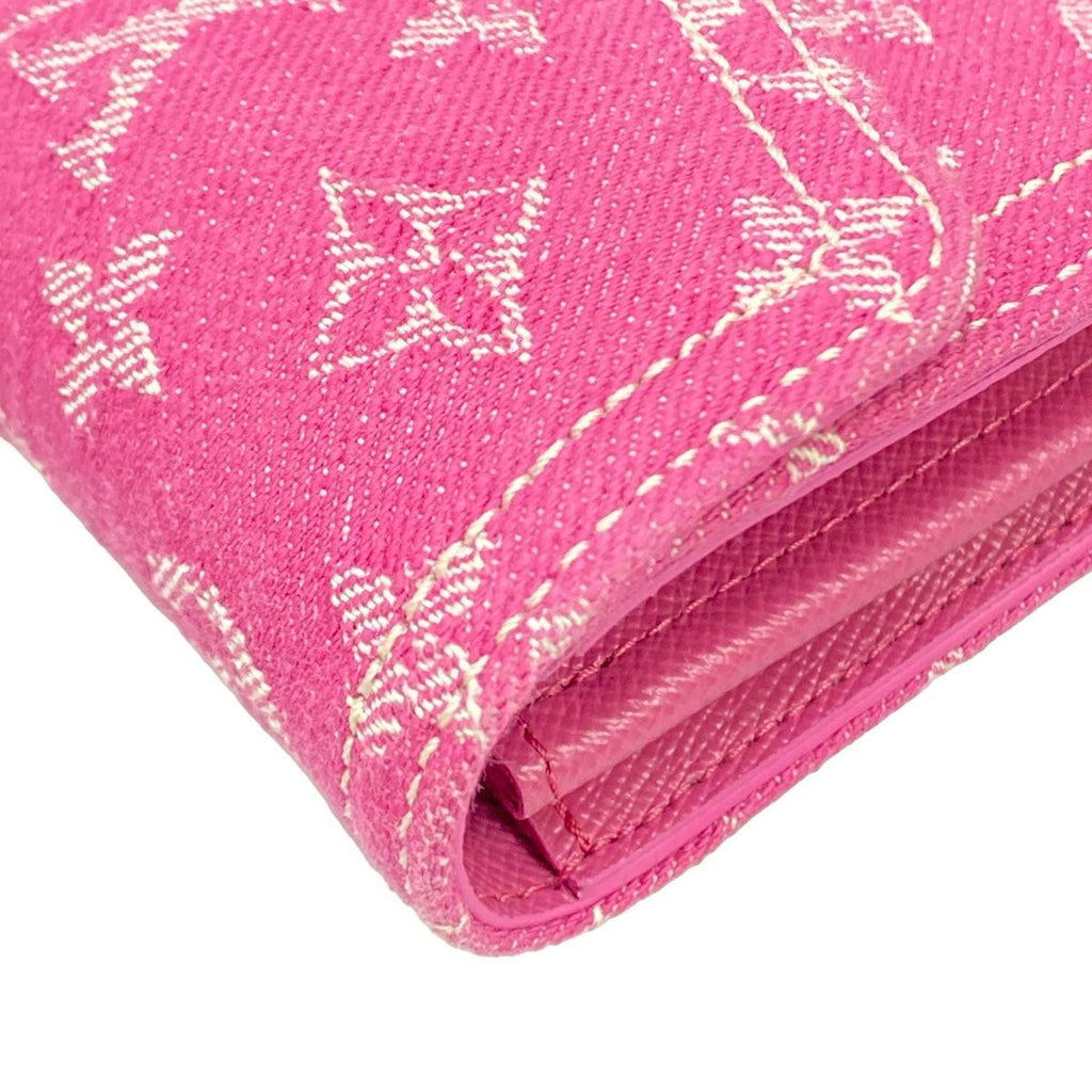 Louis Vuitton Wallet Monogram Mini Lin Portefeuille Sarah Fuchsia Denim Cotton — view 7