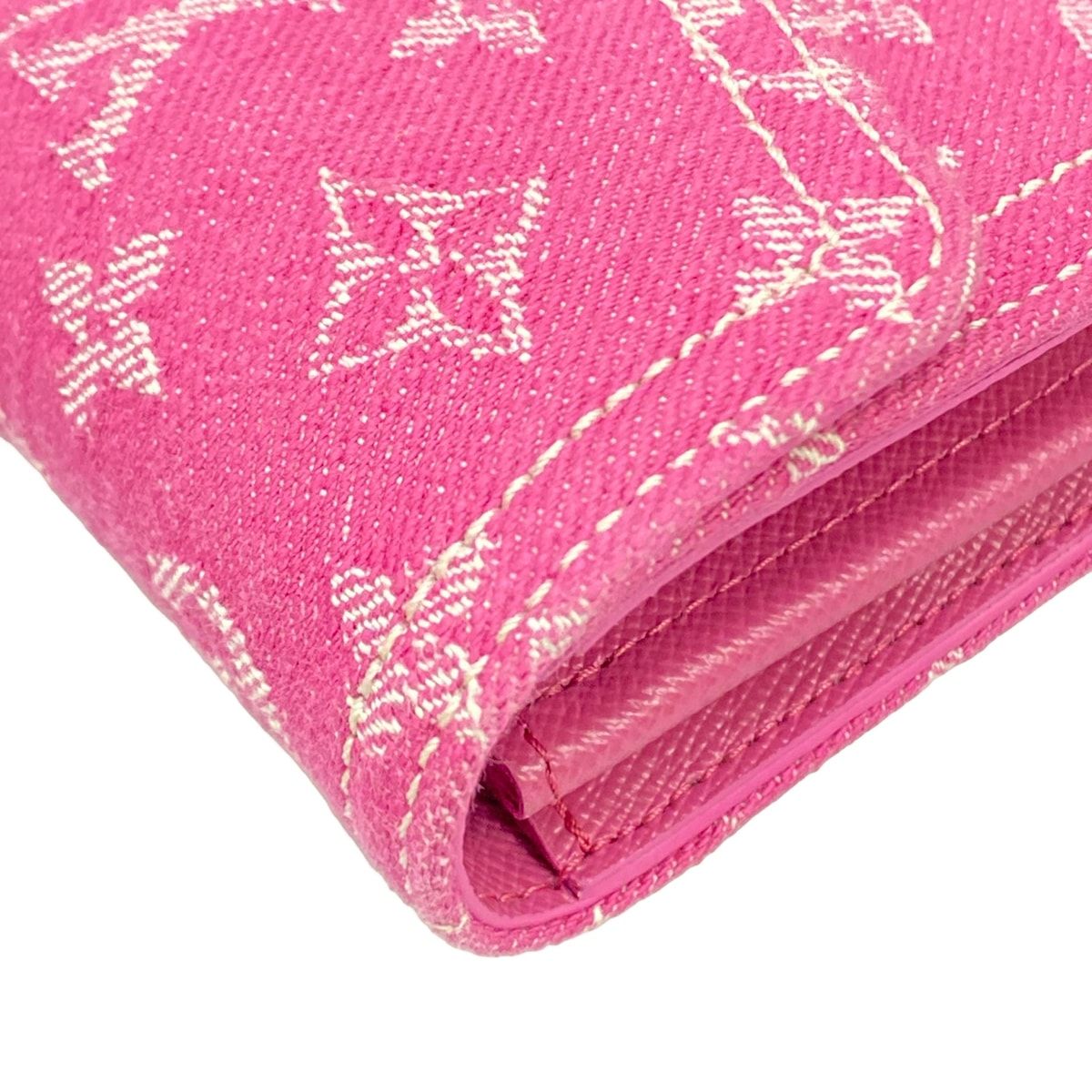 Louis Vuitton Wallet Monogram Mini Lin Portefeuille Sarah Fuchsia Denim Cotton — view 7
