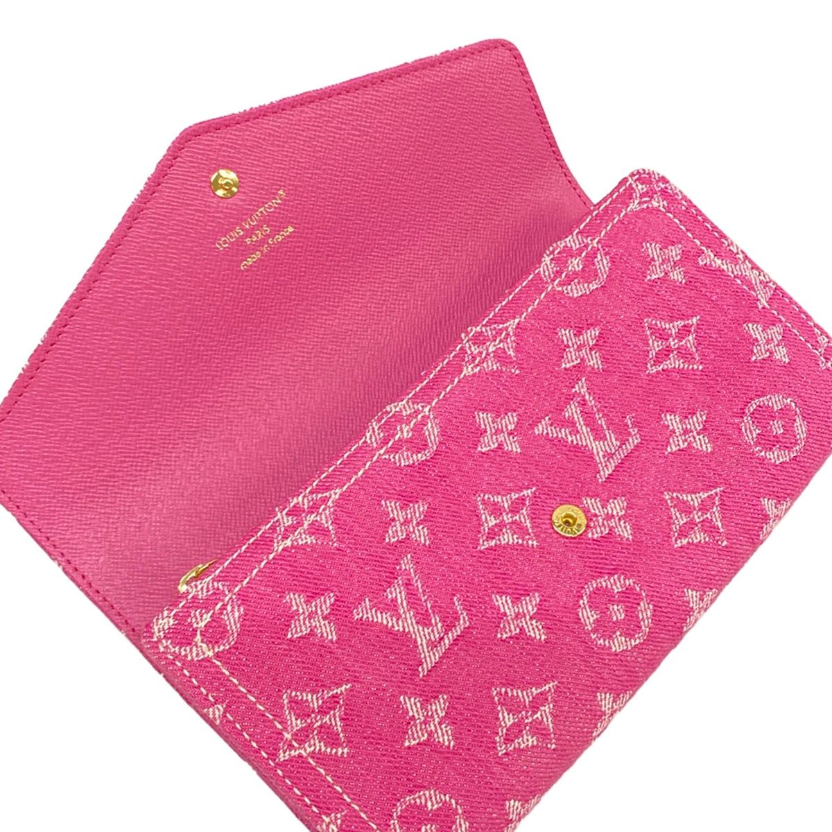 Louis Vuitton Wallet Monogram Mini Lin Portefeuille Sarah Fuchsia Denim Cotton — view 3