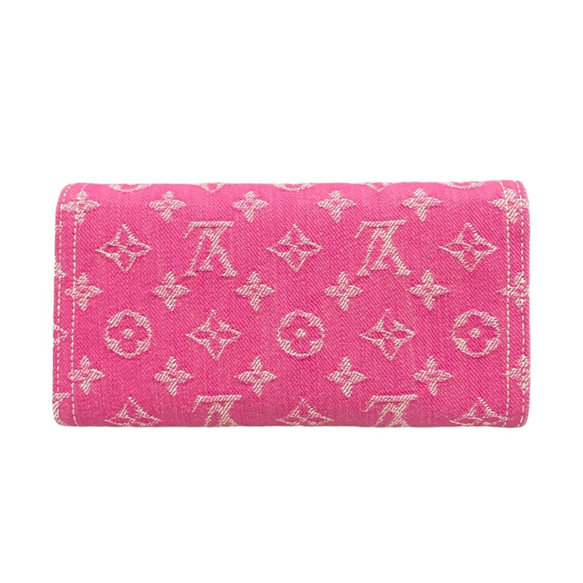 Louis Vuitton Wallet Monogram Mini Lin Portefeuille Sarah Fuchsia Denim Cotton — view 2