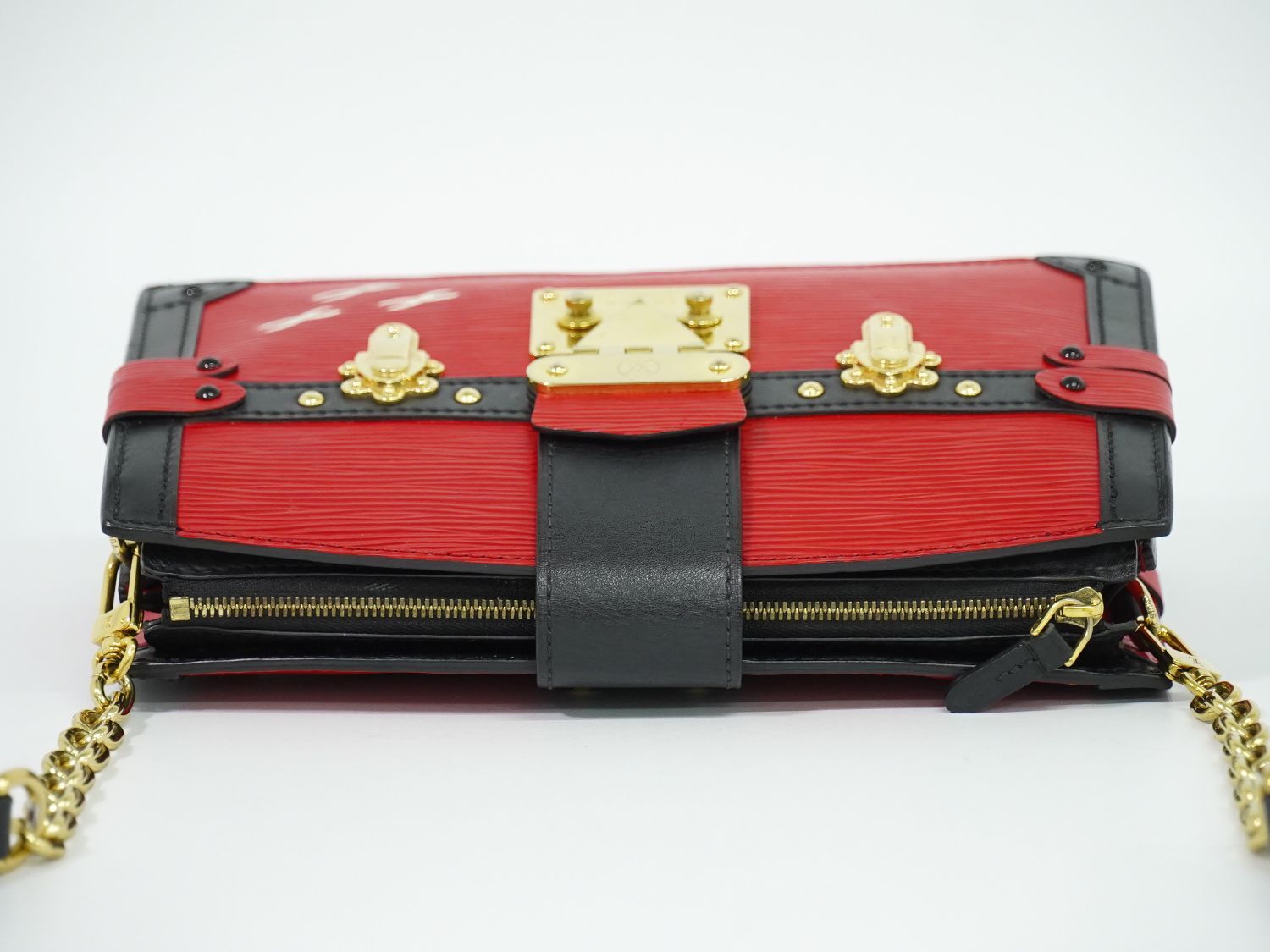 Louis Vuitton LV Trunk Clutch Leather Shoulder Bag Pochette Rouge Noir — view 5