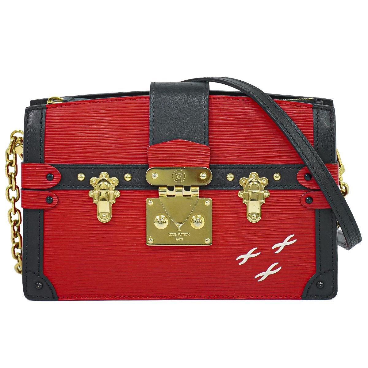 Louis Vuitton LV Trunk Clutch Leather Shoulder Bag Pochette Rouge Noir