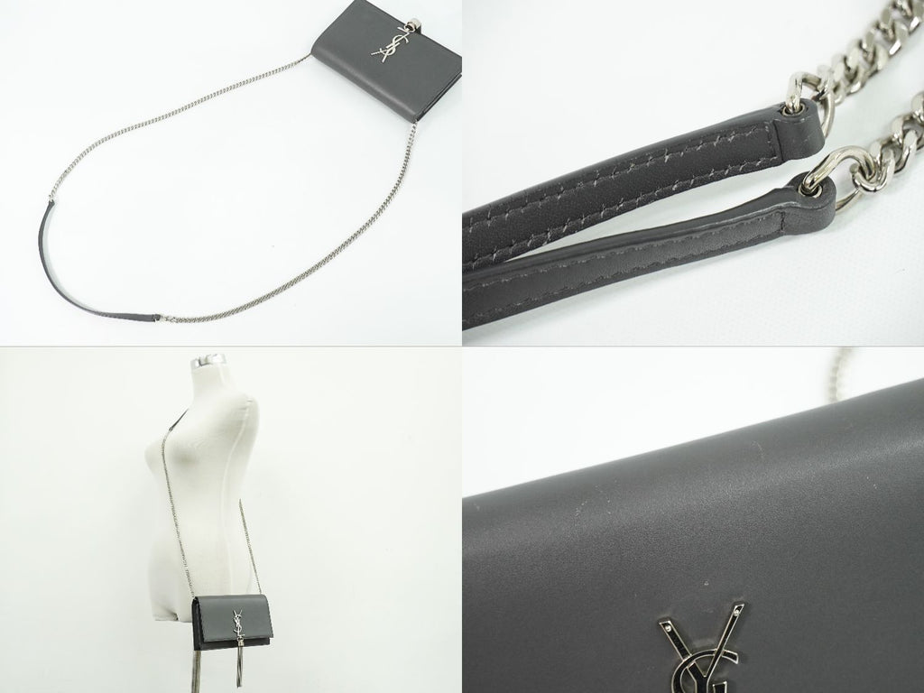 Saint Laurent YSL Kate Tassel Chain Shoulder Bag Pochette Leather Gray — view 6