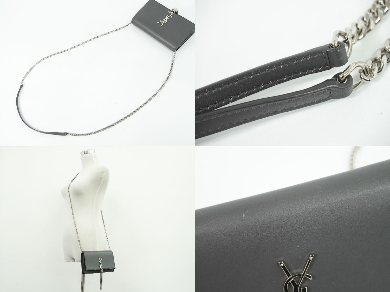 Saint Laurent YSL Kate Tassel Chain Shoulder Bag Pochette Leather Gray — view 6