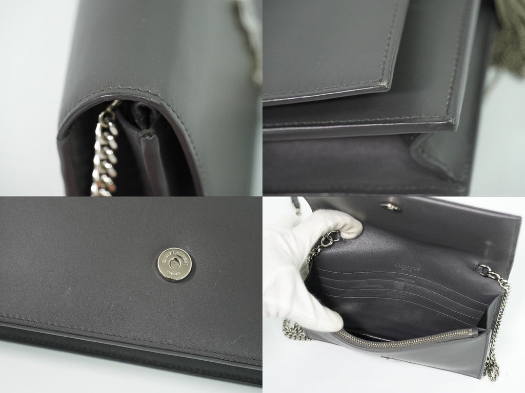 Saint Laurent YSL Kate Tassel Chain Shoulder Bag Pochette Leather Gray — view 7