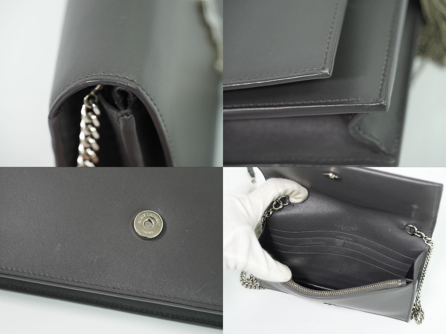 Saint Laurent YSL Kate Tassel Chain Shoulder Bag Pochette Leather Gray — view 7
