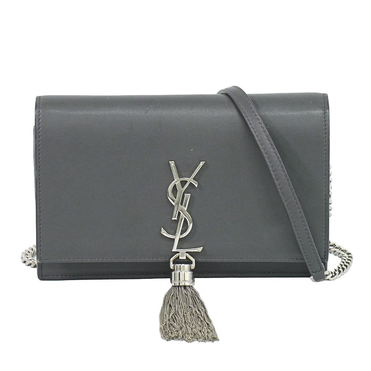 Saint Laurent YSL Kate Tassel Chain Shoulder Bag Pochette Leather Gray