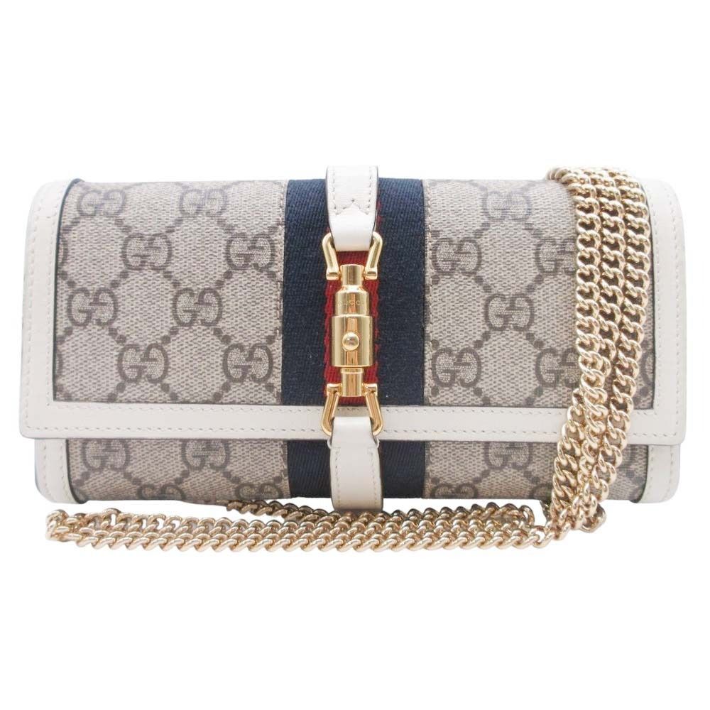 Gucci Jackie GG Supreme Canvas Wallet Chain Shoulder Beige White