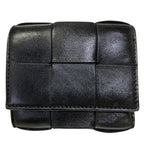 Bottega Veneta Maxi Intrecciato Cassette Trifold Wallet Zipper Black
