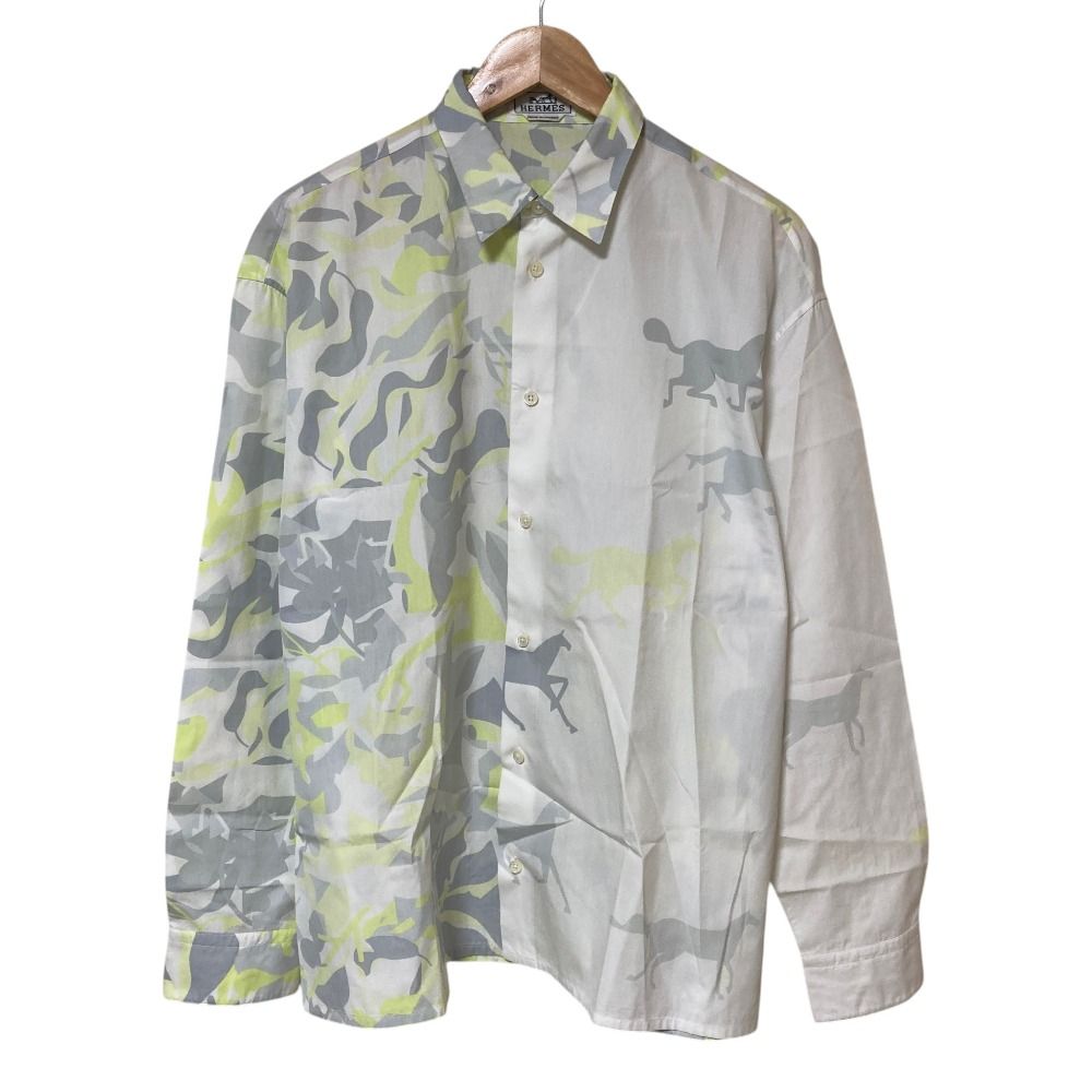 Hermes Puzzle Vegetal Series Button Shirt 39 White