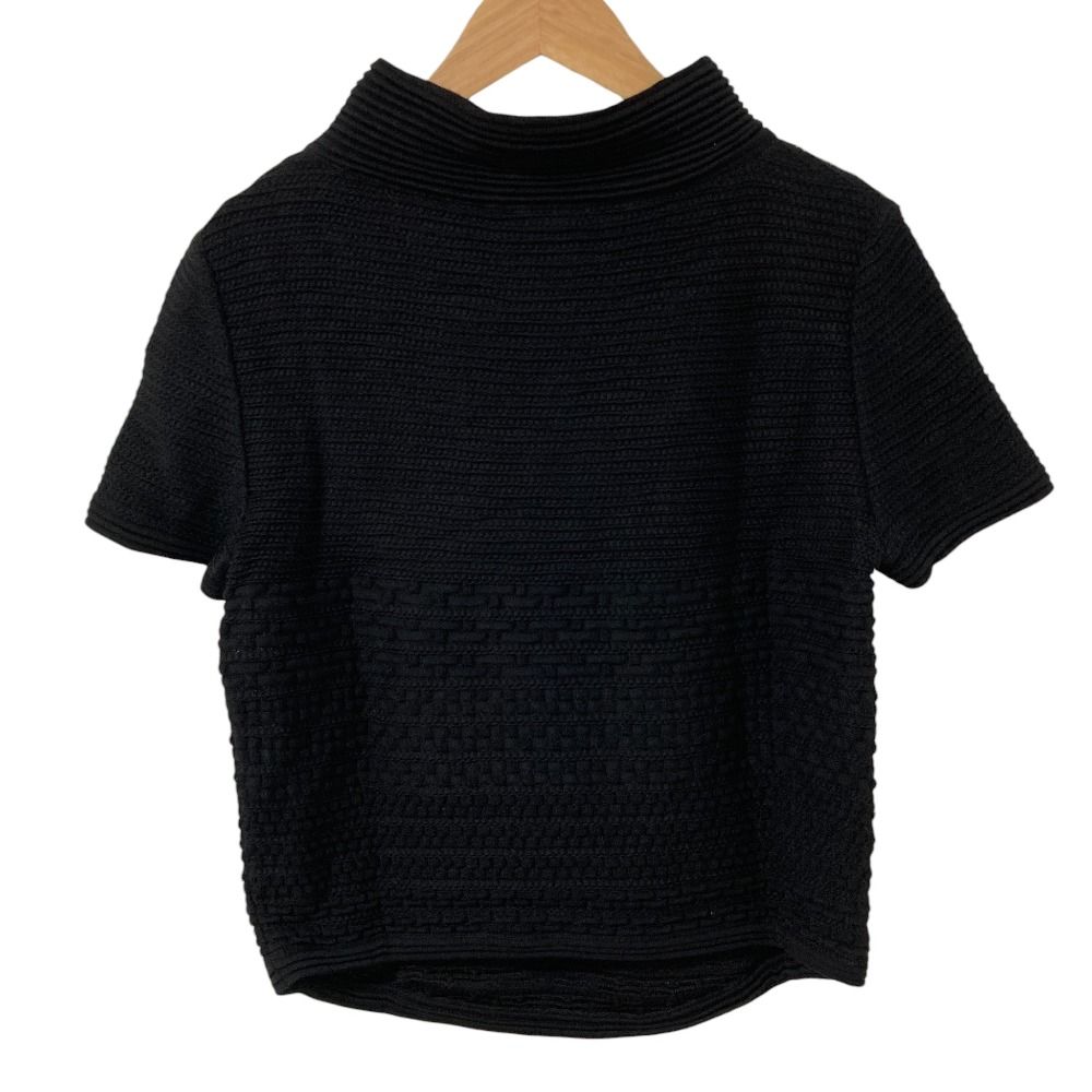 Chanel CC Logo Plate Bottleneck Short Sleeve Knit Top 36 Black Sweater — view 2
