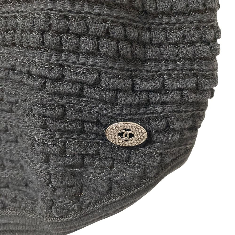 Chanel CC Logo Plate Bottleneck Short Sleeve Knit Top 36 Black Sweater — view 5