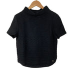 Chanel CC Logo Plate Bottleneck Short Sleeve Knit Top 36 Black Sweater