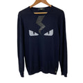 Fendi Lightning Bugs Eye Wool Silk Knit Top Sweater 48 Navy