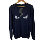 Fendi Lightning Bugs Eye Wool Silk Knit Top Sweater 48 Navy