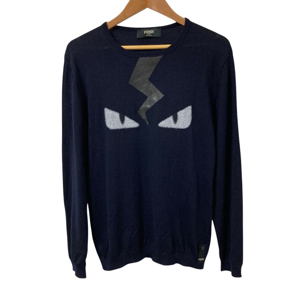 Fendi Lightning Bugs Eye Wool Silk Knit Top Sweater 48 Navy