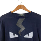 Fendi Lightning Bugs Eye Wool Silk Knit Top Sweater 48 Navy — view 3