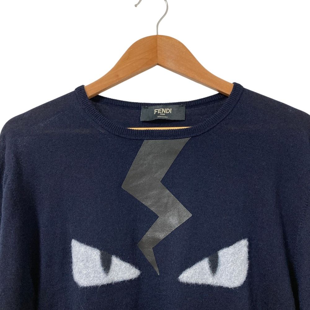 Fendi Lightning Bugs Eye Wool Silk Knit Top Sweater 48 Navy — view 3