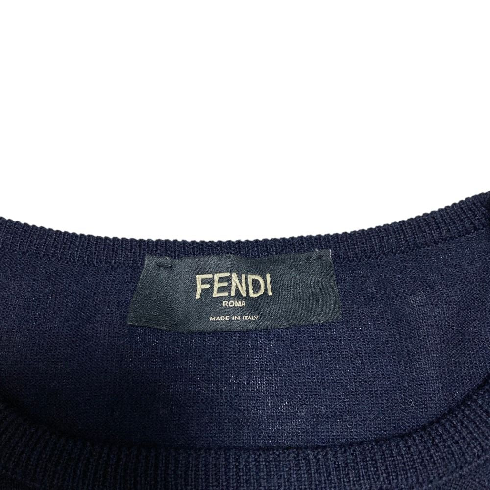 Fendi Lightning Bugs Eye Wool Silk Knit Top Sweater 48 Navy — view 6