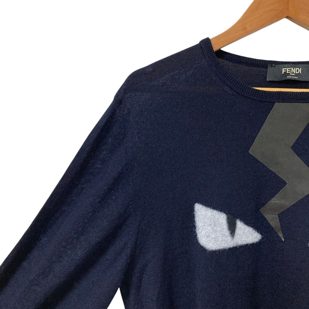 Fendi Lightning Bugs Eye Wool Silk Knit Top Sweater 48 Navy — view 4