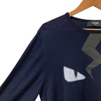 Fendi Lightning Bugs Eye Wool Silk Knit Top Sweater 48 Navy — view 4