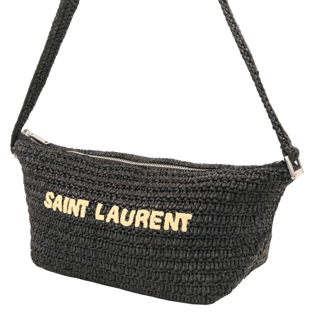 Saint Laurent Paris le Raffia Shoulder Bag Black — view 7