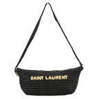 Saint Laurent Paris le Raffia Shoulder Bag Black