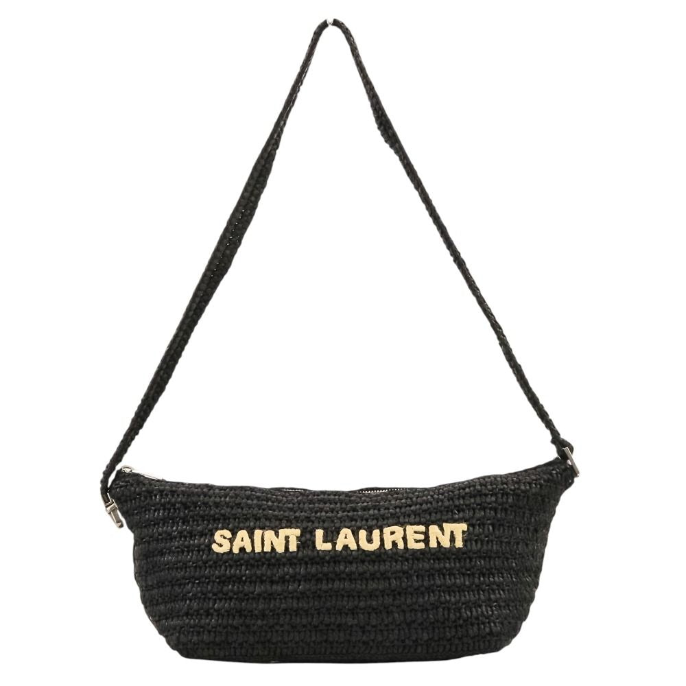 Saint Laurent Paris le Raffia Shoulder Bag Black