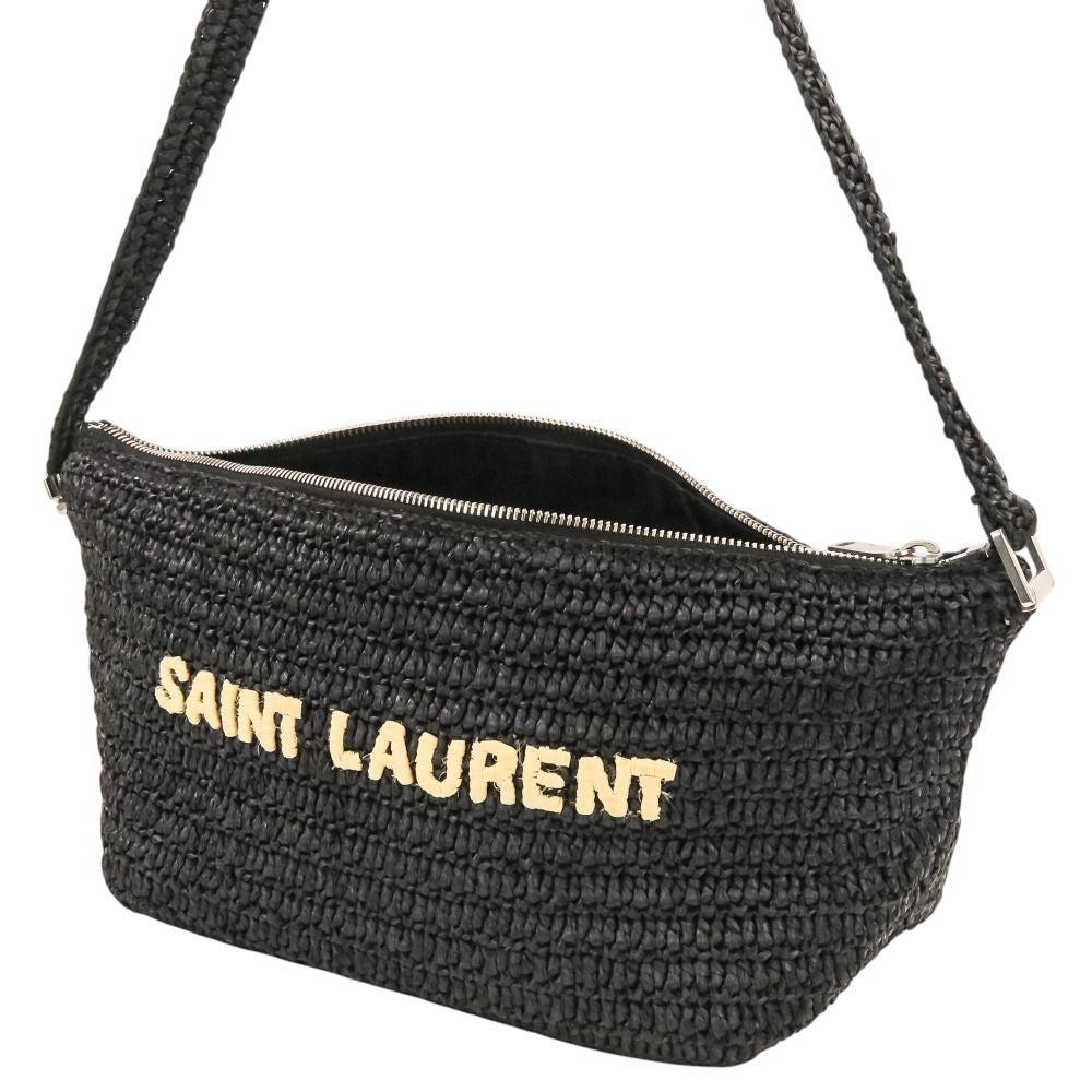 Saint Laurent Paris le Raffia Shoulder Bag Black — view 8