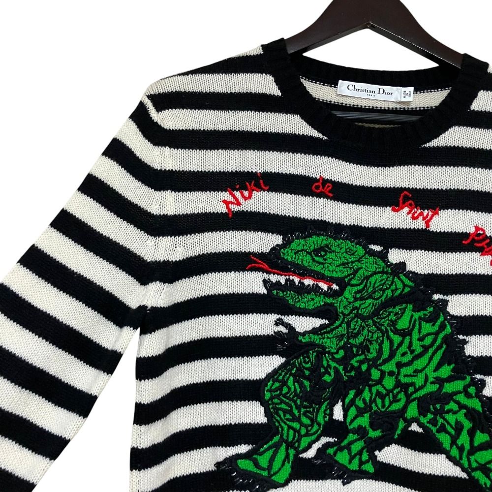 Dior Niki de Saint Phalle Dragon Embroidery Border Knit Sweater Black White — view 3