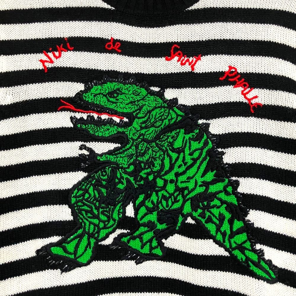 Dior Niki de Saint Phalle Dragon Embroidery Border Knit Sweater Black White — view 4