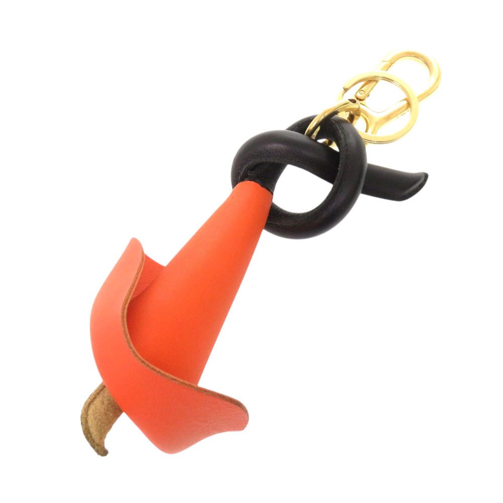 Loewe Color Lily Flower Motif Key Holder Leather Orange Black — view 3