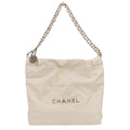 Chanel 22 Chain CC Logo Leather Shoulder Bag White Antique Silver