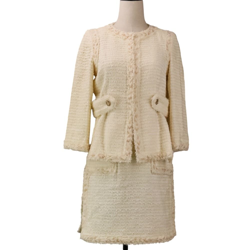 Chanel Tweed Jacket Skirt Set 36 Beige