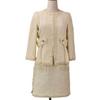 Chanel Tweed Jacket Skirt Set 36 Beige