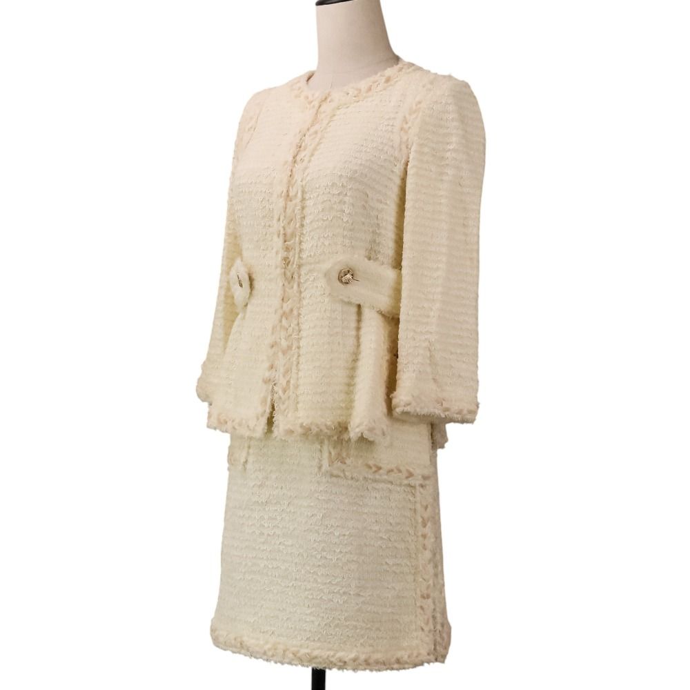 Chanel Tweed Jacket Skirt Set 36 Beige — view 2