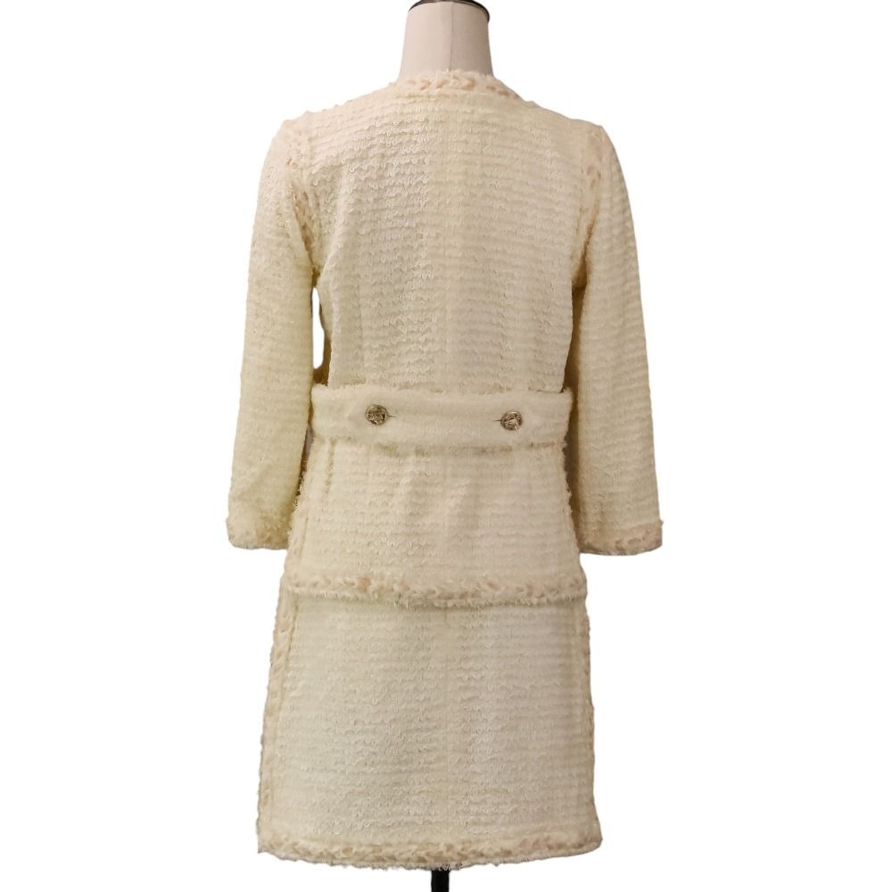 Chanel Tweed Jacket Skirt Set 36 Beige — view 4