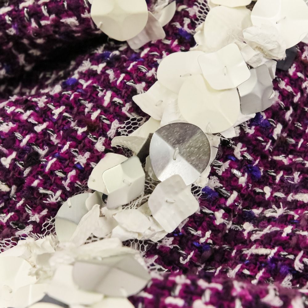 Chanel Sequin Trim Tweed Coat 34 Purple — view 7